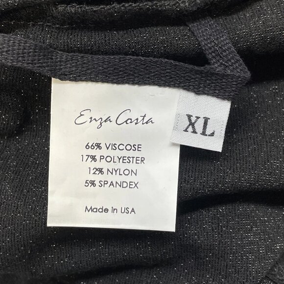 NEW ENZA COSTA Lurex Jersey Slash Top Black Size XL Long Sleeve Sparkle Knit - Picture 5 of 6